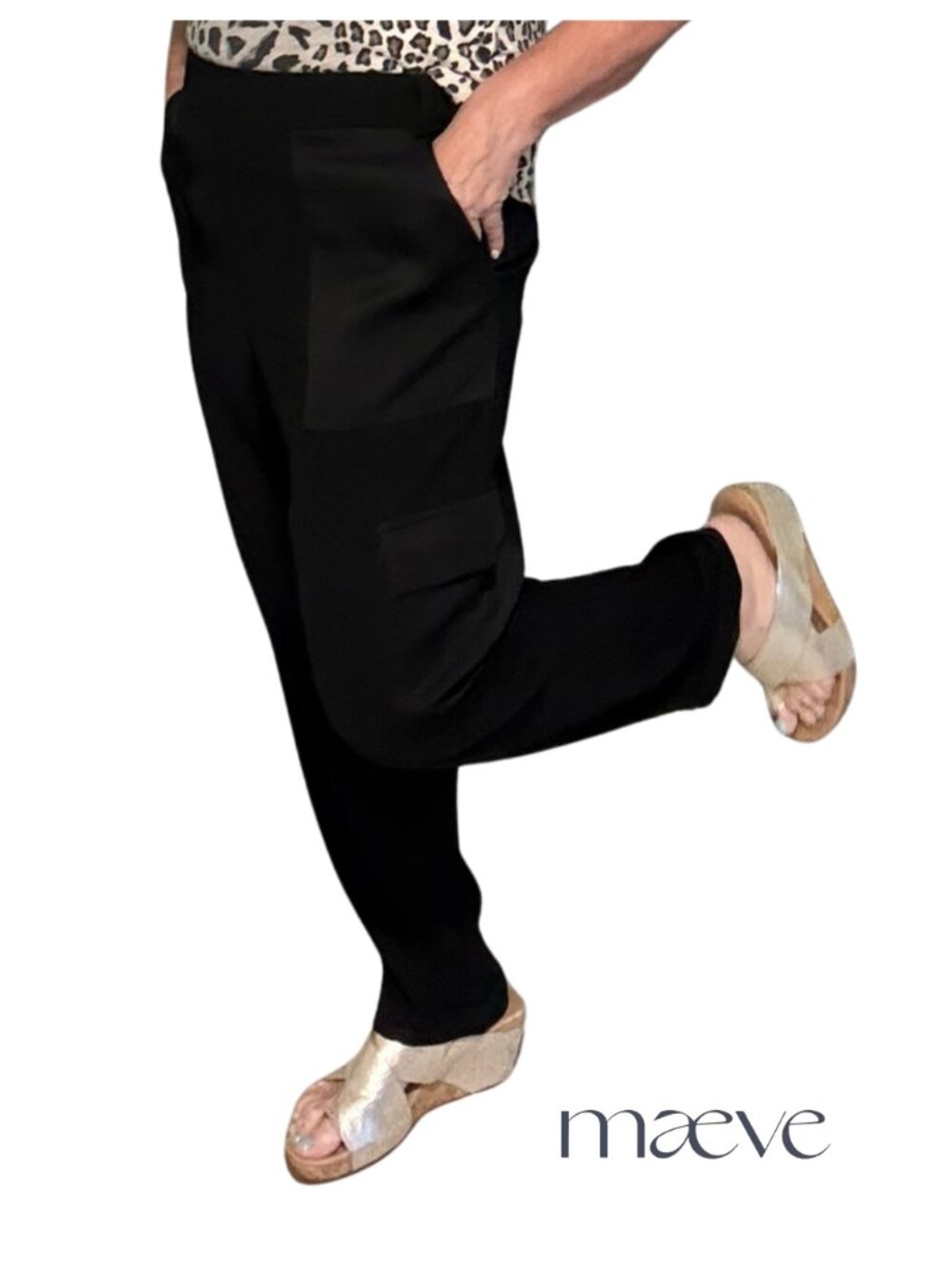 Maeve Anthro Black and Satin Cargo Cropped Cargo Pants - Size Medium
